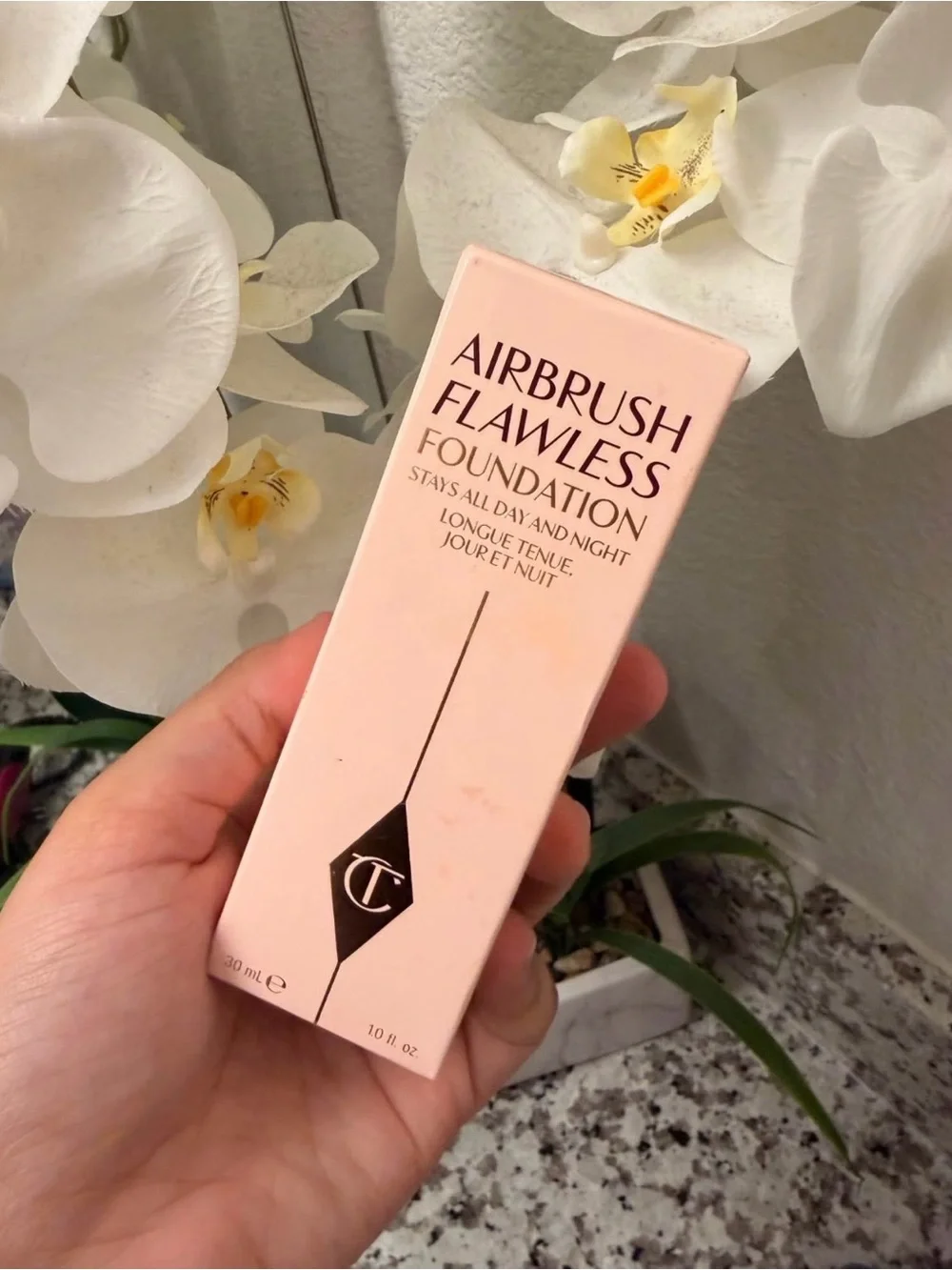 Charlotte Tilbury Airbrush Flawless Foundation - Rose Gold Cap, Warm Tan Bottle